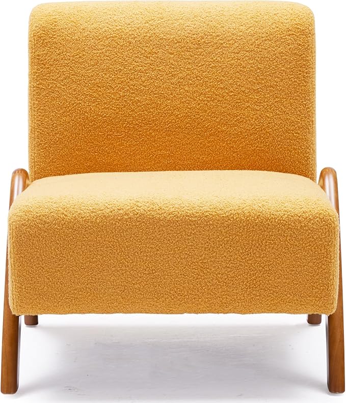 Oversized Accent Chair, upholstered armless mid Century Modern Living Room Chair with Wooden Legs for Bedroom/Office/Cafe, Sherpa Yellow