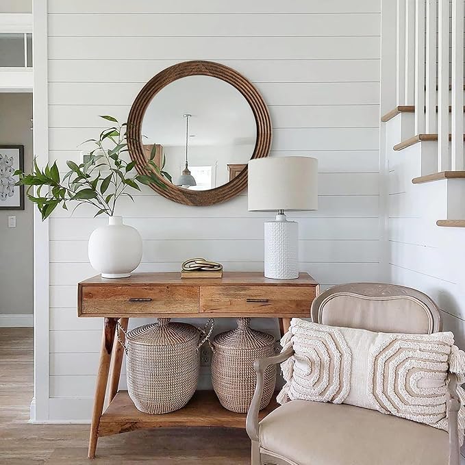 LOSOUR Round Mirror, Farmhouse Decor Solid Wood Frame Wall Circle Mirror, Decorative Mirrors for Bathroom Over Sink, Living Room, Entryway,Bedroom, Entryway, Hallway,Foyer (1, Coffee, 20" L x 20" W)
