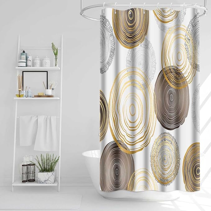 Modern Abstract Shower Curtain, 36x72 inch Polyester, Circle Geometric Pattern Shower Curtain Sets, Mid Century Style Bathroom Curtains Decor Set with 6 Hooks YLOKTP0332