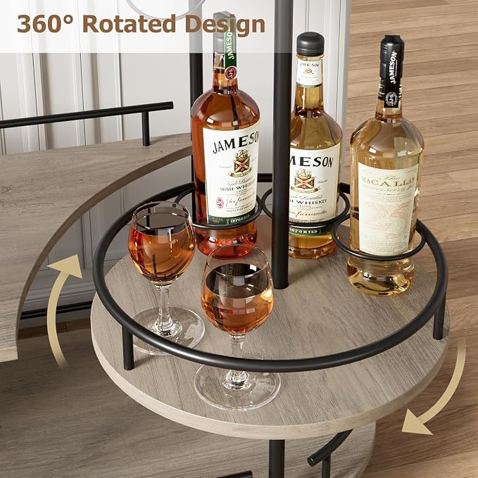 Takywep Bar Cart with Wine Rack and Glass Holder, 4-Tier Modern Serving Cart on Wheels, Mobile Liquor Cabinet & Coffee Station for Home Kitchen, Dining Room, Marble Wood/Gold