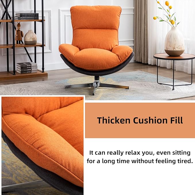 LukeAlon Modern Linen Swivel Lounge Chair, Upholstered High Back Accent Chair with Metal Base Comfy Recliner Chair Leisure Single Sofa Chair for Living Room Office, Orange