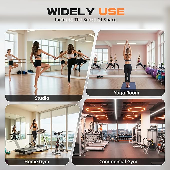 Hasipu 95''x 40'' Home Gym Mirror with Lights Dimmable Anti-Fog Large Full Length Wall Mounted Full Body Mirror for Yoga Dance Fitness Exercise Studio Bedroom Garage, Tempered Glass Workout Mirrors