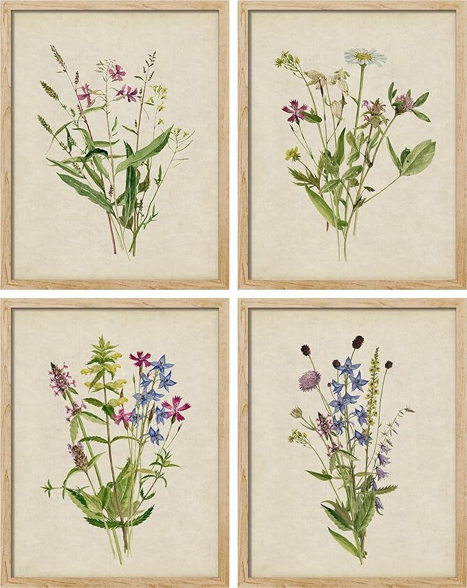 SIGNWIN Adhesive Canvas Poster Watercolor Floral Botanical Vintage Minimalist for Living Room, Bedroom, Office - 8"x10"x 4