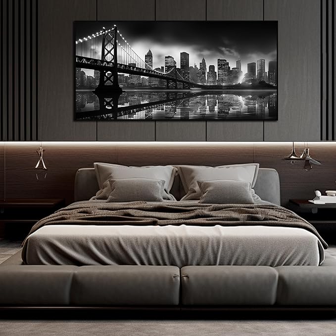 Brooklyn Bridge Wall Art for Living Room Large City Wall Decor for Bedroom Home Office Decor with Black Frames 29 x 58 Inch