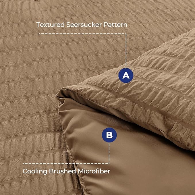 HYMOKEGE Brown Queen Comforter Set Seersucker 7 Pieces, All Season Luxury Bed in a Bag Queen for Bedroom, Bedding Set with Comforter, Sheets, Pillowcases & Shams