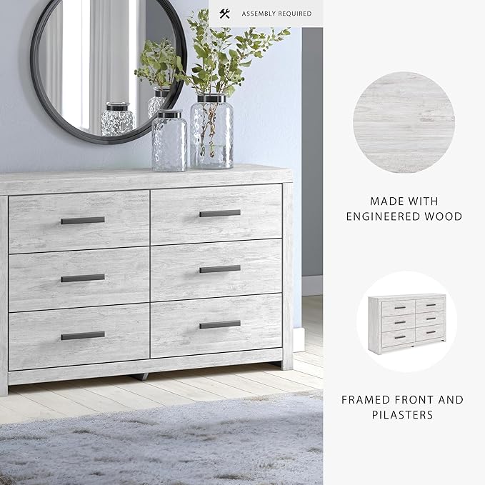 Signature Design by Ashley Cayboni Vintage 6 Drawer Dresser with Safety Stop for Bedroom, White