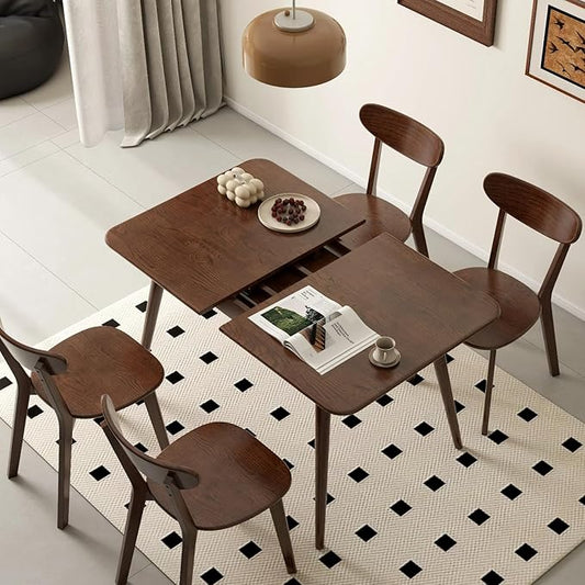 39’’-55’’ 100% Oak Extendable Dining Table, Solid Wood Folding Kitchen Table, Mid Century Modern Dinner Table for Kitchen, Apartment, Living Room (39''-55'' Walnut)