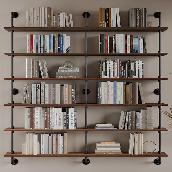 HDDFER Floating Shelves for Wall Living Room Shelves Bookshelf Industrial Pipe Shelving Shelf Real Wood Planks 60 inch Rustic Wall Shelves Hanging Bookshelves Farmhouse Kitchen Bar Shelving