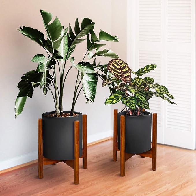 Mid-Century Modern Wood Plant Display Stand, Fit Up to 12", Plant and Pot NOT Included - Antique Mahogany