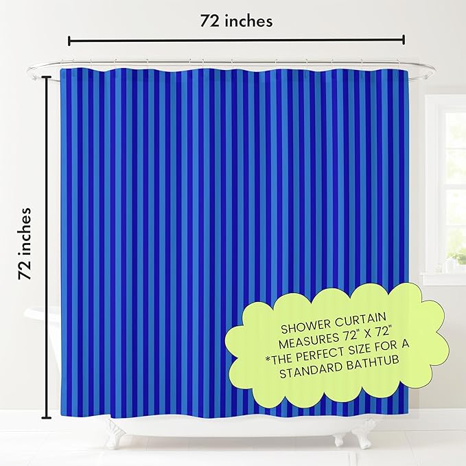 Striped Shower Curtain - Blue & Navy Stripes - Modern Coloruful Home Decor - Fabric Shower Curtain for Any Bathroom - 72x72 Inches (Blue Stripes)