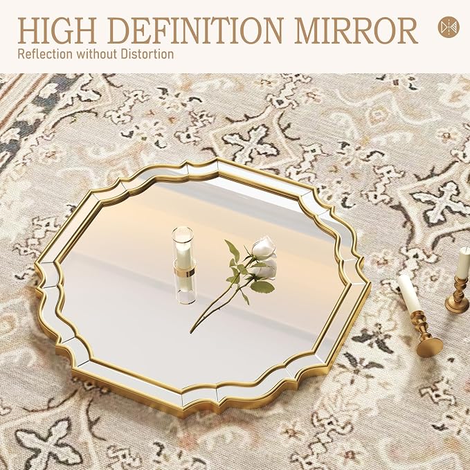 Round Mirrors for Wall Decor,Gold Scalloped Mirror 28 inch, Vintage Wall Mirror for Bedroom, Living Room,Entryway,Bathroom