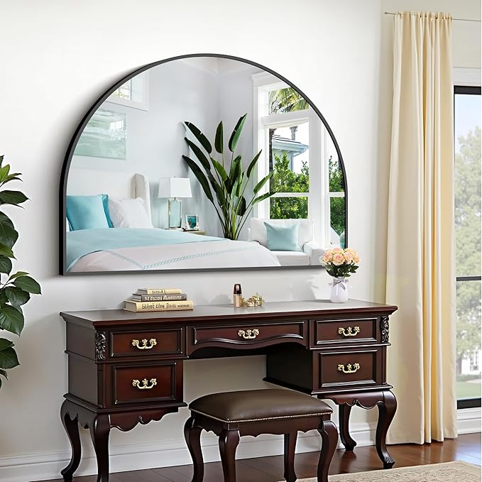 CIRCUMI Arched Wall Mirror, 48"x36" Black Arched Mirror with Tempered Glass, Metal Frame, Large Size for Entryway Table, Mantel,Living Room,Over Sink,Arch Mirror for Decor,Shatterproof&Crystal-Clear