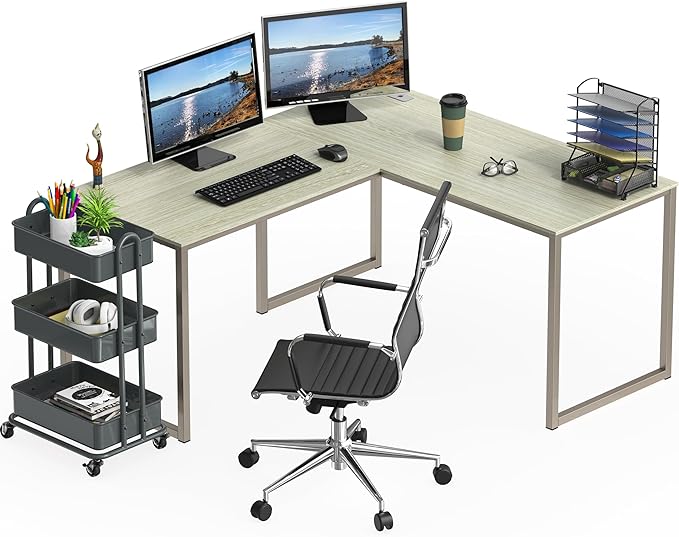 SHW Mission 55 x 60 Inches L-Shape Home Office Computer Desk, Maple