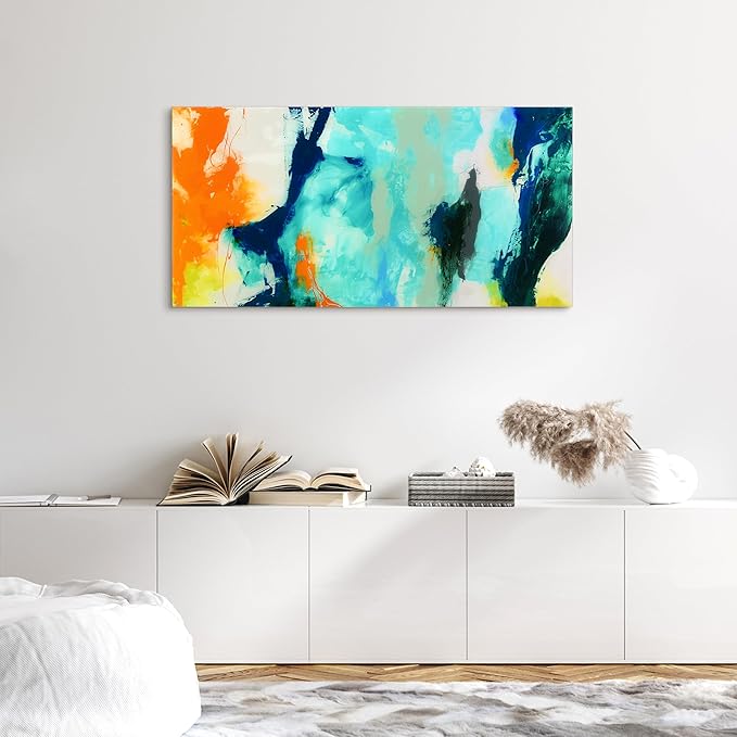 Empire Art Direct Tidal Abstract 2 Frameless Free Floating Tempered Glass Panel Graphic Wall Art, 48" x 24" x 0.2", Ready to Hang