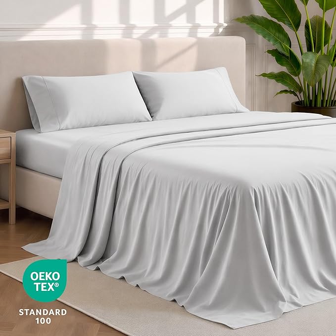 Bare Home Queen Sheet Set - 1800 Ultra-Soft Microfiber Queen Bed Sheets - Double Brushed - Deep Pockets - Easy Fit - 4 Piece Set - Bedding Sheets & Pillowcases (Queen, Cloud Grey)