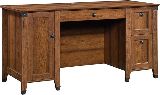Sauder Carson Forge Rustic Vintage Computer Desk with Drawers Storage, in Washington Cherry finish