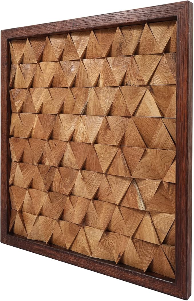 CONSDAN Wood Wall Decor | USA Grown Hardwood, Rustic Wooden Wall Art, Home Decorations for Living Room and Bedroom Aesthetic, Framed and Ready to Hang, Triangle, 18" x 18"
