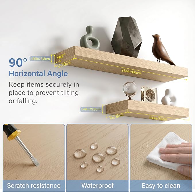 Floating Shelves for Wall, Bathroom Shelves Over Toilet, Wall Shelves & Book Shelf for Room, Hanging Shelf, Modern Wooden Mounted Floating Shelves, 24x7x1.5 in (Oak, Set of 3)