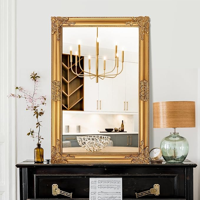 24"x36" Vintage Gold Baroque Wall Mirror, Ornate Antique Style Decorative Mirror for Entryway, Living Room, Fireplace Mantel, Hallway