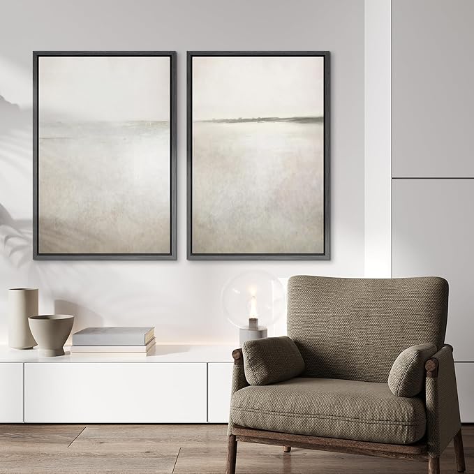 IDEA4WALL Framed Canvas Print Wall Art Set Abstract Sepia Ocean Wave Beach Landscape Nature Wilderness Illustrations Modern Art Decorative Coastal Cottage Seascape for Bedroom - 24"x36"x2 Black