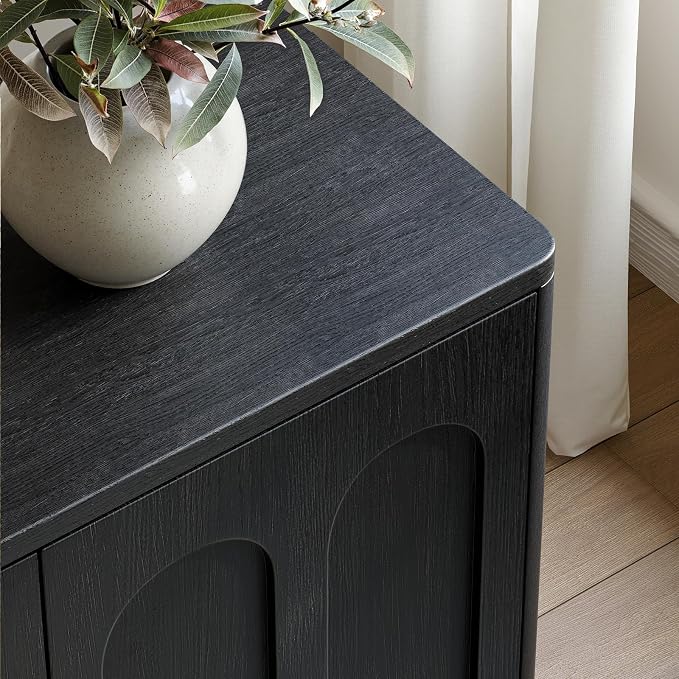Evermagin 67" Arched Black Buffet Cabinet with Storage, Large Credenza with 4 Doors, Wood Mid Century Modern Sideboard for Kitchen and Living Room (67"*31.5"*15.7")