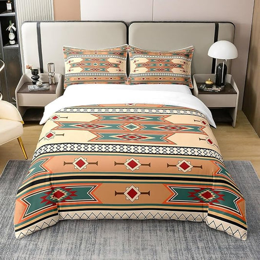 100% Cotton Exotic Duvet Cover King Tribal Bedding Set American Southwest National Ethnic Boho Abstract Geometric Comforter Cover Brown Teal Aztec Bedroom Decor Quilt Cover For Adults Men Women