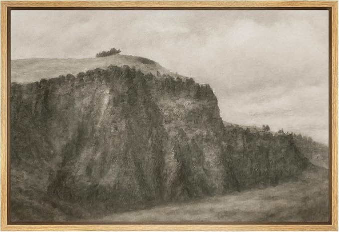 SIGNWIN Framed Canvas Print Wall Art Misty Cliffside Landscape Neutral Sepia Mountain Scene Illustrations Minimalism Decorative Boho Retro for Living Room, Bedroom, Office - 16"x24" Natural