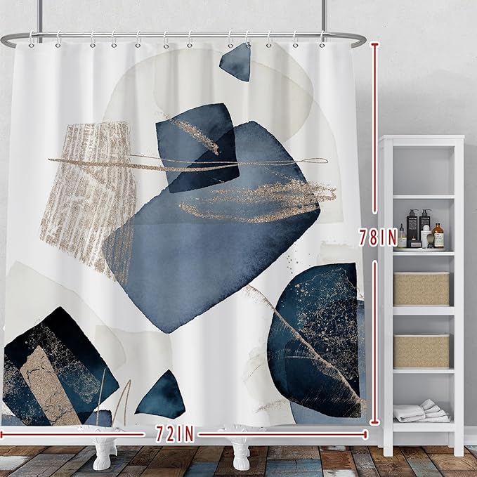 Baocicoo Blue Grunge Texture Shower Curtain Abstract Grain Fashion Creative Design Boho Striped Shower Curtains for Hotel Spa Home Bathtubs Bath Waterproof Fabric with Hooks 72x78 Inches