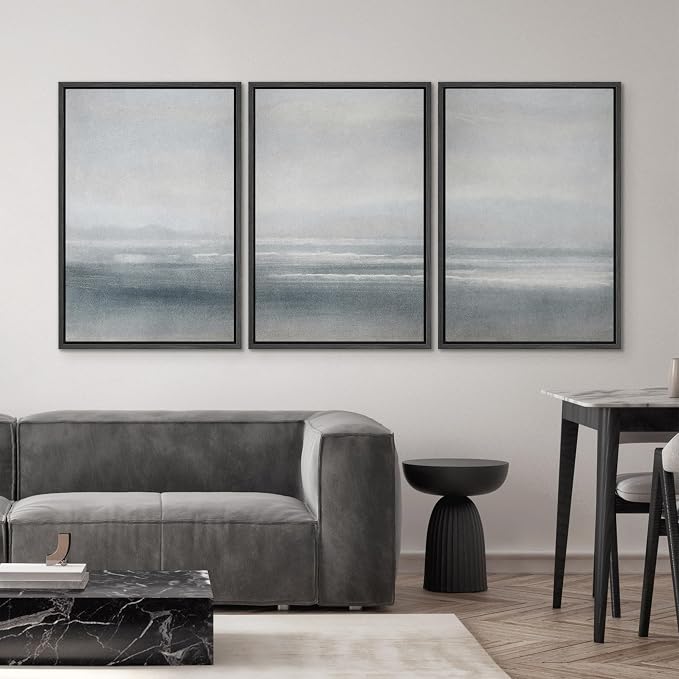 SIGNWIN Framed Canvas Print Wall Art Set Serenity Seascape Soft Blue Ocean Views Modern Art Decorative Rustic Calm/Zen for Living Room, Bedroom, Office - 24"x36"x3 Black