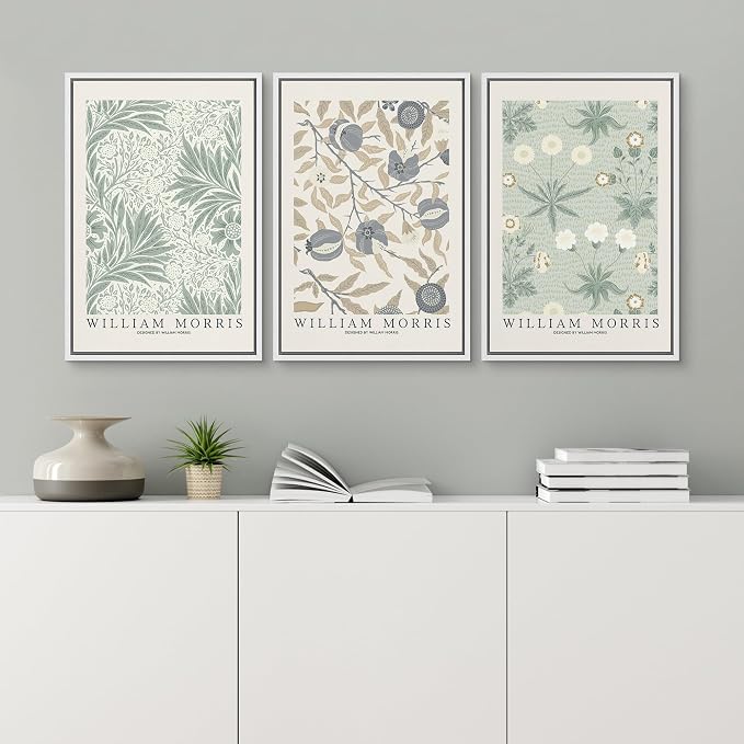 wall26 Framed Canvas Print Wall Art Set William Morris Flower Market Exhibition Poster Nature Wilderness Illustrations Modern Art Decorative Floral Botanical Minimal for Bedroom - 24"x36"x3 White