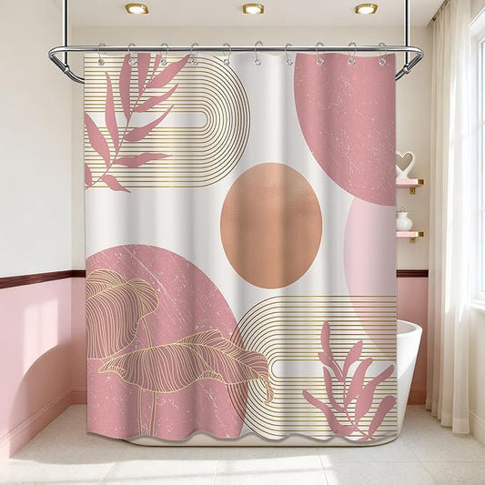 Blush Pink Shower Curtain Light Pink and White Shower Curtains for Bathroom Decor Abstract MCM Bath Curtain Set, Waterproof Fabric with Hooks 60 x 72 Inch