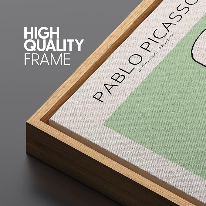 SIGNLEADER Framed Canvas Print Wall Art Pablo Picasso Green Geometric Line Art Abstract Shapes Illustrations Modern Art Decorative Minimal Relax/Calm for Living Room, Bedroom, Office - 24"x36" NATURAL