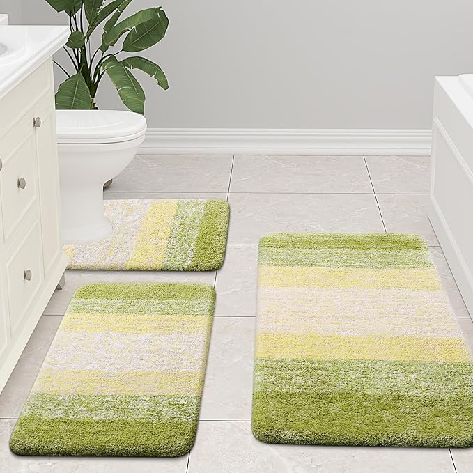 Arotive Microfiber Bathroom Rugs, Shaggy Soft and Absorbent Bath Rug, Non-Slip, Thick Plush Machine Washable Dry Bath Mats for Bathroom, Tub and Shower, 24x16, Olive Green, Rectangular
