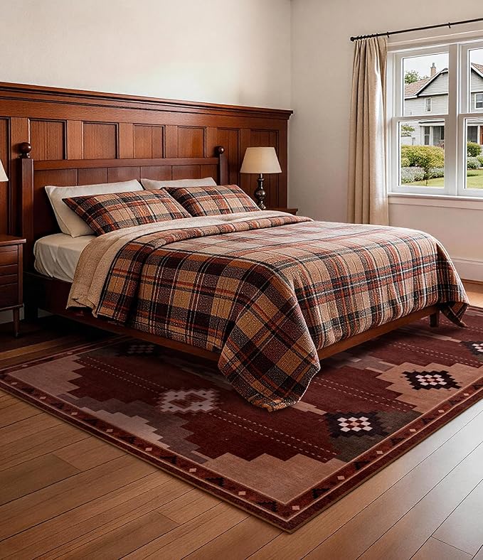 YIHOUSE Navajo Rustic Rug for Living Room, 6x9 Southwestern Area Rug Mid Century Modern Brown Rug Soft Non-Slip Washable Rugs for Bedroom, Dining Room (Brown/Red, 6'x9')