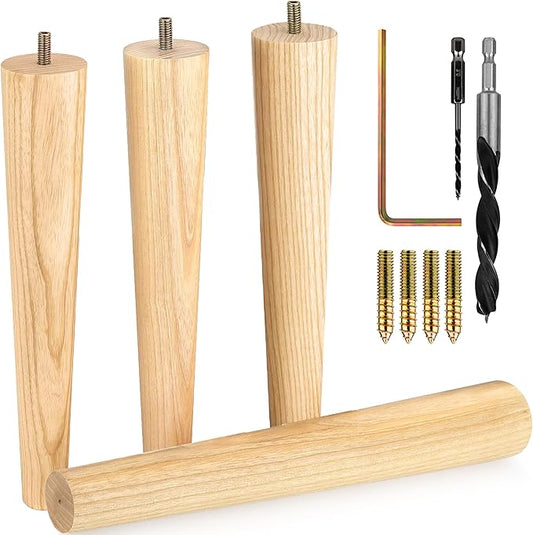 Airy Abode Premium Ash Wood Furniture Legs (Full Install Kit) - Pick Your Size and Color