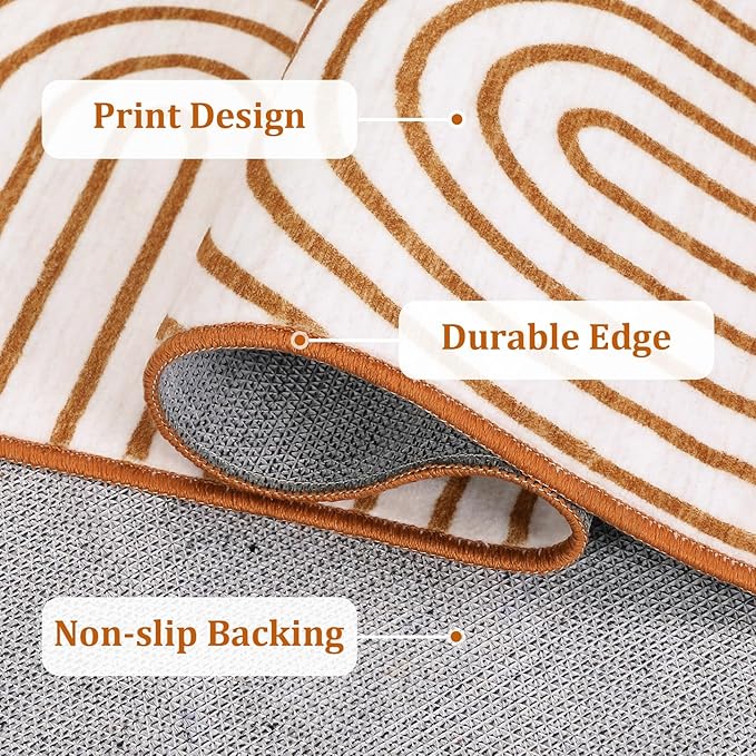Modern Rug 2x6 Runners for Hallways, Abstract Kitchen Runner Rugs Non Slip Bath Runners, Rainbow Washable Runner Rug for Bedroom, Soft Long Rugs for Entryway Bathroom Laundry Dorm, Orange