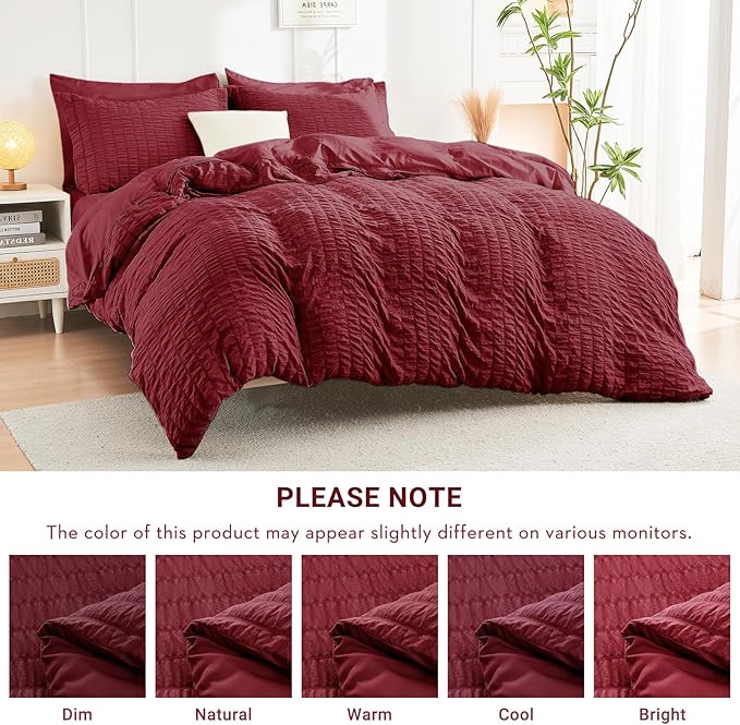 HYMOKEGE Burgundy Twin XL Comforter Set Seersucker 5 Pieces, All Season Luxury Bed in a Bag for Bedroom, Bedding Set with Comforter, Sheets, Pillowcase & Sham