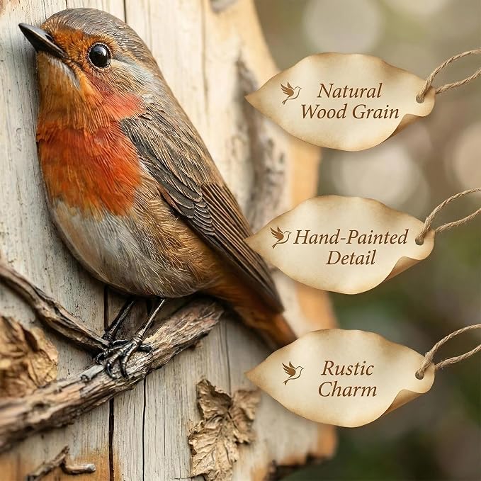 Cumuul Handmade Boxwood Bird Wall Hanging - Vintage 2D Bird Wooden Signage, Rustic Farmhouse Robin Bird Wall Decor, Wood Texture, Indoor Outdoor Garden Decoration (#2)
