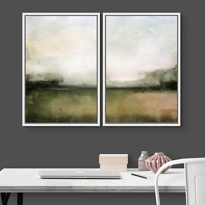 IDEA4WALL Framed Wall Art Print Set Watercolor Brown Ocean Nautical Beach Landscape Wilderness Nature Illustrations Modern Art Boho Graphic Colorful for Living Room, Bedroom, Office - 24"x36"x2 White