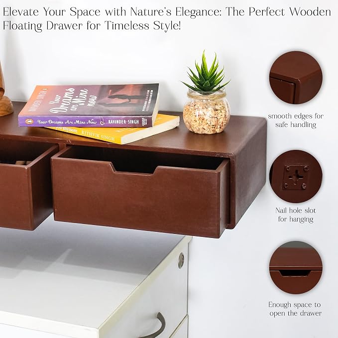 Wooden Desk Organizer with 2 Drawers – Handcrafted Solid Wood Storage Box for Office, Home & Study – Rustic Desktop Organizer for Files, Accessories & Stationery (STYLE 2, DARK BROWN)