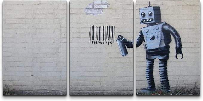 wall26 - Banksy Street Art Robot - Canvas Art Wall Art - 24"x36"x3 Panels