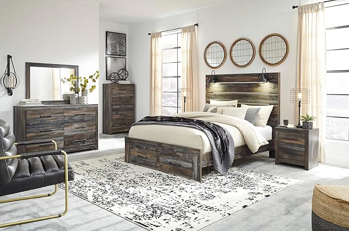 Signature Design by Ashley Drystan 6 Drawer Dresser, Large-scale Hardware, Smooth-gliding Drawers, Wood, 58.7" W x 15.31" D x 36.46" H, Weatherworn Brown