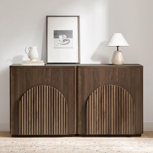CHITA Sideboard Buffet Cabinet with Storage, Small Storage Cabinet with Doors and Shelves for Living Room Accent, Bar, Kitchen, Set of 2, Walnut