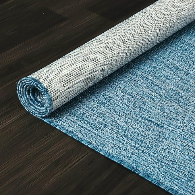 Washable Indoor Outdoor Rug Weather Resistant Carpet Modern Solid for Porch Deck Balcony Backyard Patio Rug 8x10 Aqua Blue