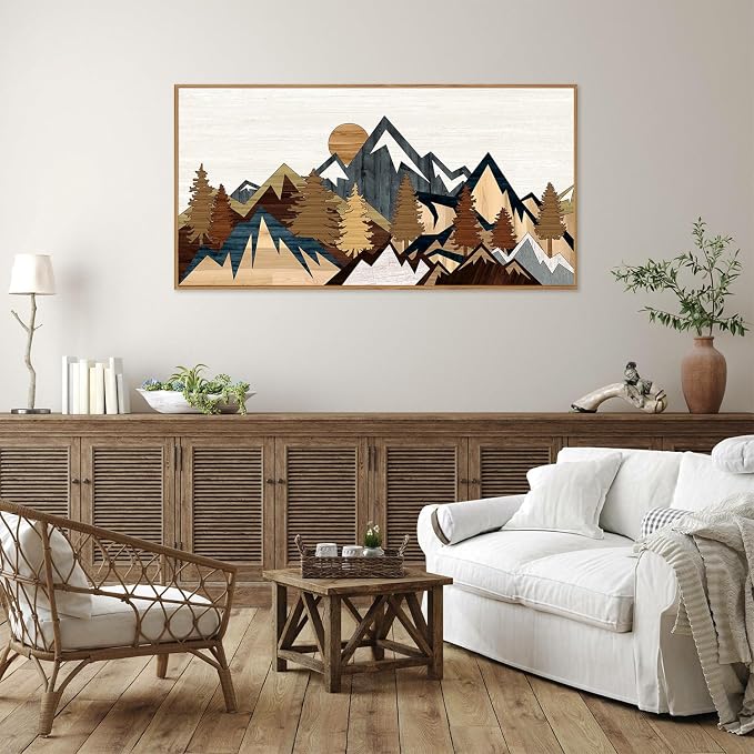 SIGNINART Vintage Mountain Framed Canvas Wall Art, Boho Sunrise Art Prints, Forest Nature Wilderness Art Paintings, Modern Farmhouse Woodcut Style Wall Decor for Living Room Bedroom, Office 20"x40"
