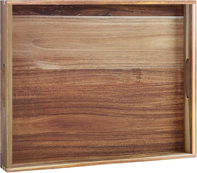 MAONAME Extra Large Ottoman Tray, 22 x 18 inches Acacia Wooden Serving Tray for with Handles,Farmhouse Wooden Decorative Trays, Coffee Table Trays for Living Room, Countertop, Charcuterie
