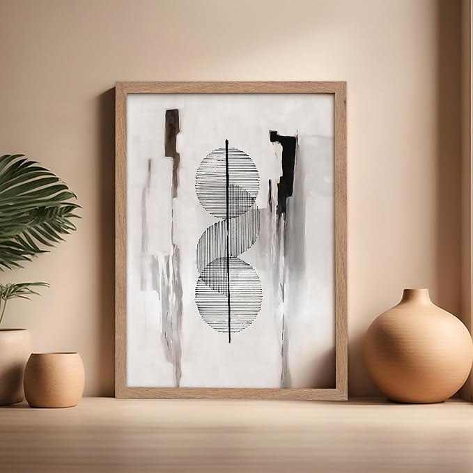Poster Master Circle Lines Poster - Line on Ink Wash Print - Drawing Art - Geometric Art - Abstract Art - Line Art - Modern Art - Aesthetic Art - Bedroom or Living Room Decor - 16x20 Beige Framed