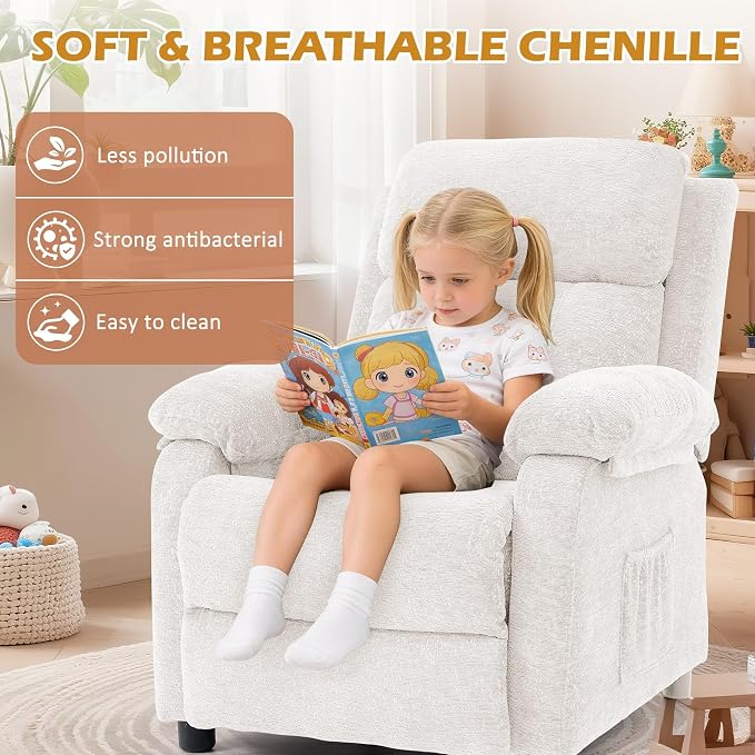 Korser Recliner Chair, Living Room Chairs for Adults, Padded Deep Seat Reading Chair with Side Pockets, Small Recliners for Small Spaces, Lounge Chair for Living Room, Bedroom, and RV (Chenille)