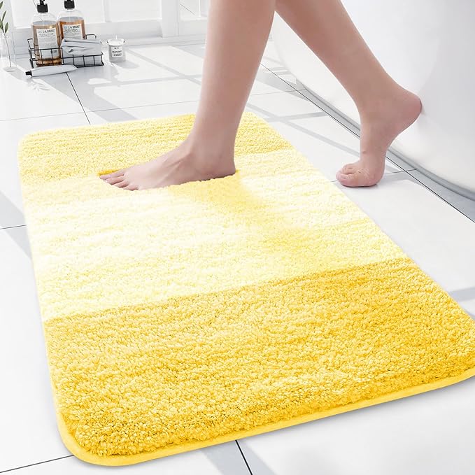 Arotive Microfiber Bathroom Rugs, Shaggy Soft and Absorbent Bath Rug, Non-Slip, Thick Plush Machine Washable Dry Bath Mats for Bathroom, Tub and Shower, 24x16, Yellow, Rectangular