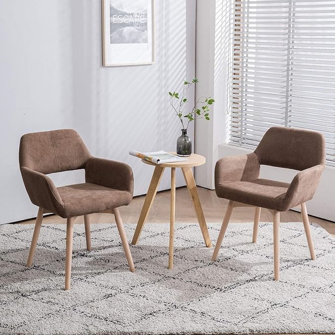 Mid Century Modern Dining Chairs Set of 2 & 4 & 6 Comfy Accent Chair Upholstered Kitchen Dining Living Room Chairs for Bedrooms Waiting Room Home Arm Desk Chair No Wheels (Brown, 2)